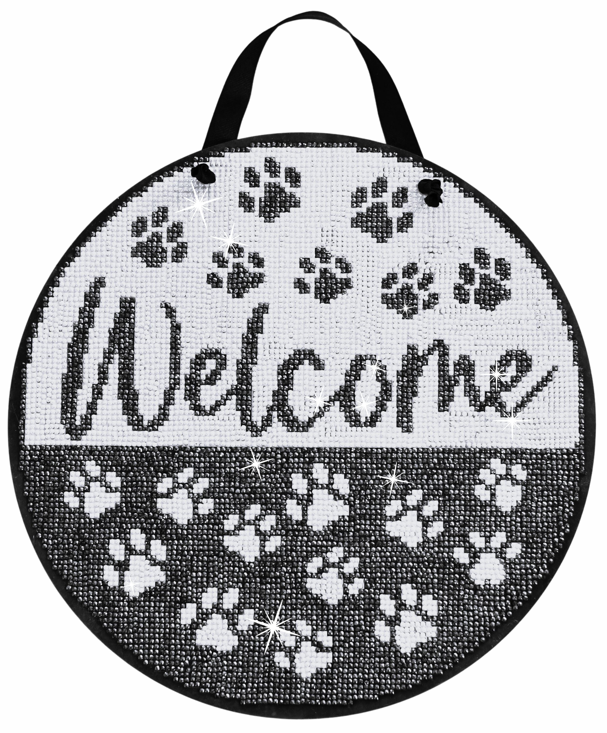Diamond Painting Kit, Dog And Cat Paw Print Welcome Sign, 14 Piece Kit