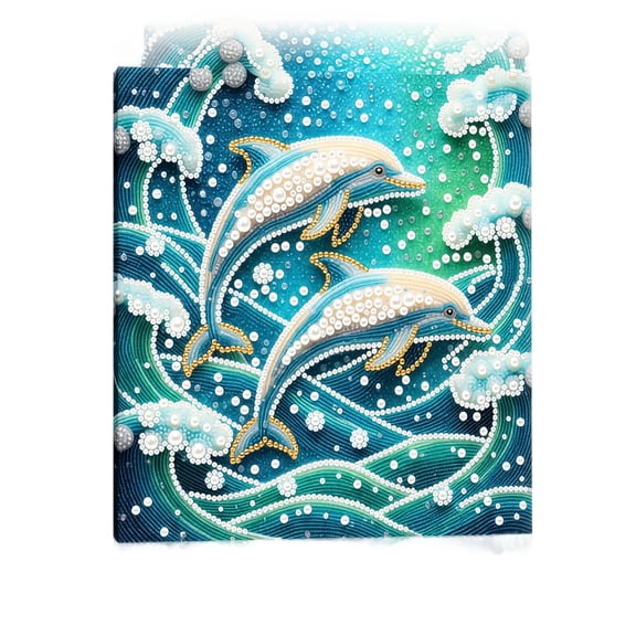 Diamond Painting Kit, Dolphin Pattern Partial Drill Pearl Rhinestone DIY Art Set, 1 Pack Complete Supplies for Home Office Desktop Display Decor, Handmade Stress Relief Leisure Craft Gift for Adults