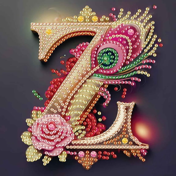 Diamond Painting Kit, Feather Rose with Letter Z Special Design Creative Diamond Painting, Suitable for Home Decor and Gifts 6.69 x 6.69in