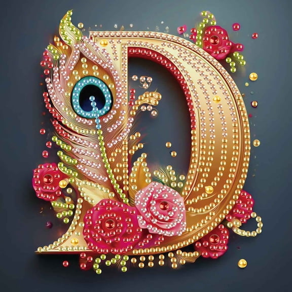 Diamond Painting Kit Feather-shaped letter D in unique design Creative diamond craft for home decor and gifts 6.69 x 6.69 in