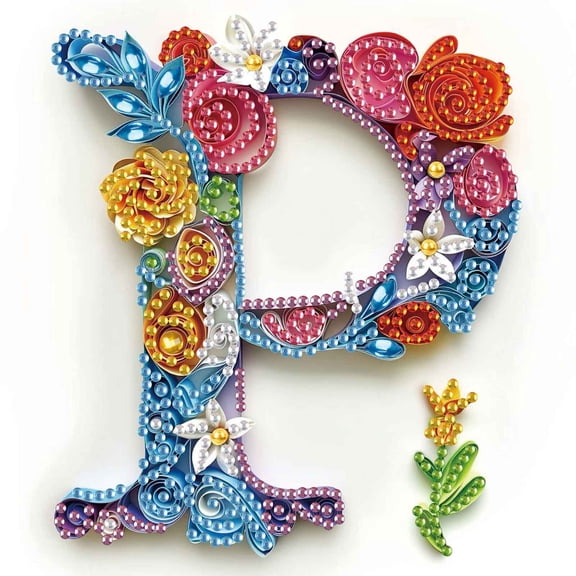 Diamond Painting Kit, Flower-Shaped Letter P with Unique Creative Design, Ideal for Home Decor and Gifts 6.69 x 6.69in