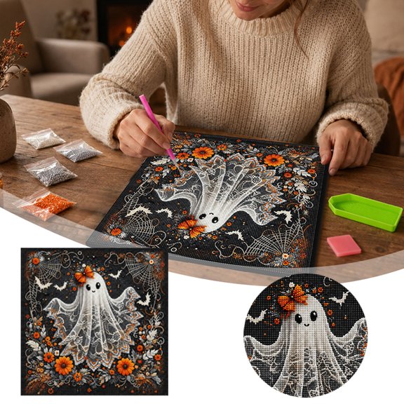 Diamond Painting Kit For Adults, Halloween Ghost Design Canvas, Diy Craft Kit For Home Decor,30Cm