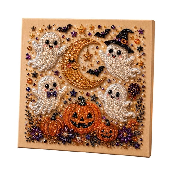 Diamond Painting Kit Halloween Ghost Pumpkin Moon Design Preprinted Canvas Art for Adults Home Wall Decor Fall Holiday Craft Decoration