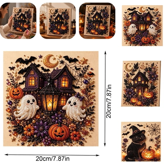 Diamond Painting Kit Halloween Pearl Art DIY Kit Cute Ghost Pumpkin Acrylic Pearl Craft Kit Easy to Follow DIY Art Supplies Stylish Halloween Present For Beginners And Art Lovers,B