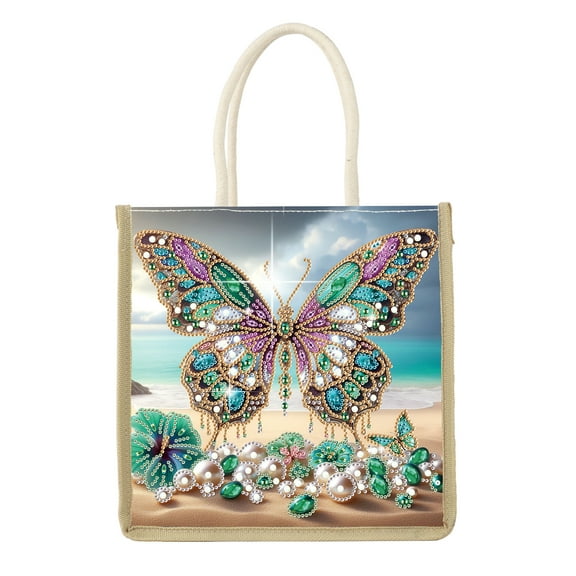 Diamond Painting Kit Handbag Beach Pearl Butterfly DIY Craft Diamond Pattern Creative Gift Large Capacity Commuter Casual Bag