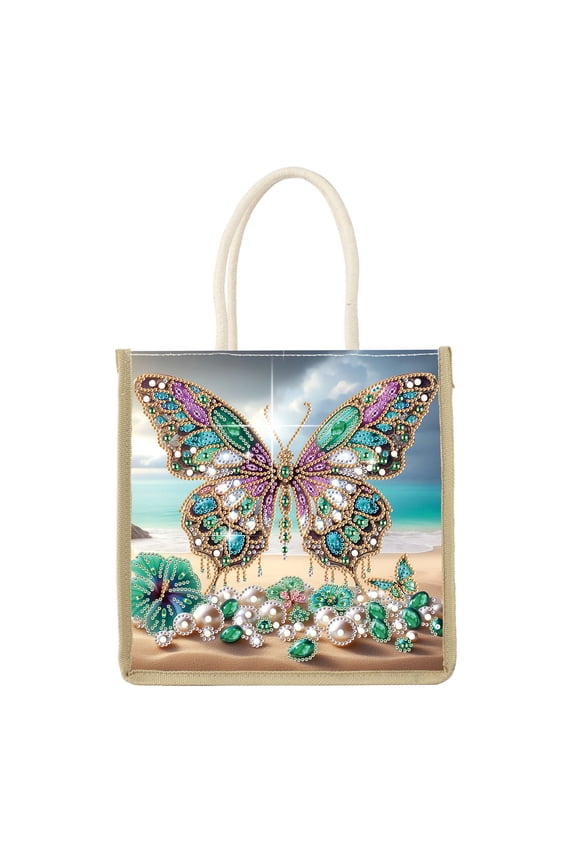 Diamond Painting Kit Handbag Beach Pearl Butterfly DIY Craft Diamond Pattern Creative Gift Large Capacity Commuter Casual Bag