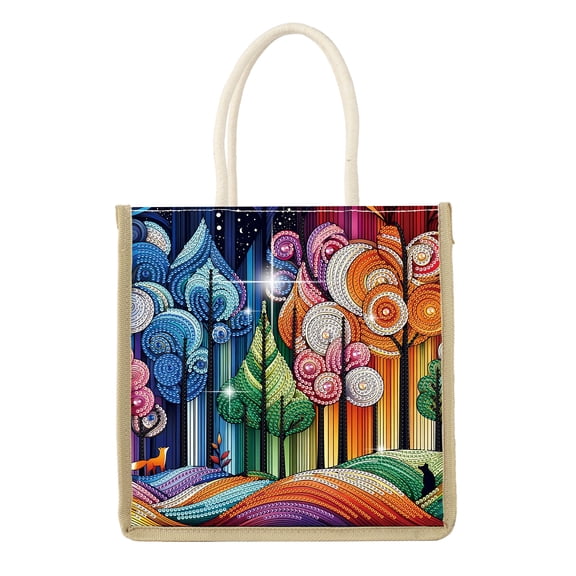 Diamond Painting Kit Handbag Colorful Trees DIY Diamond Pattern Creative Gift Spacious Commuter Tote