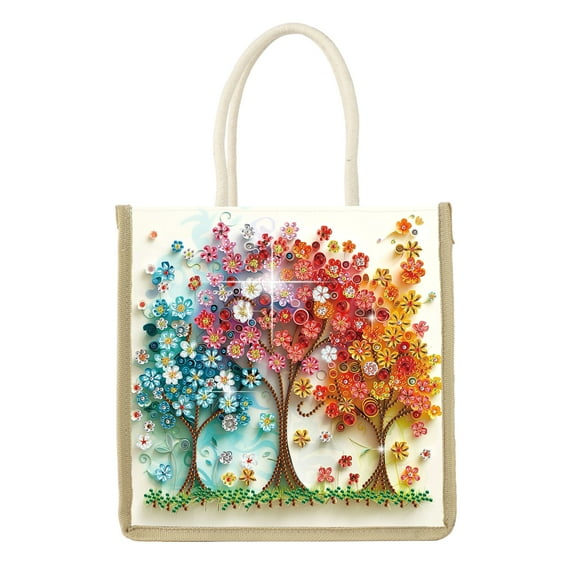 Diamond Painting Kit Handbag Four Seasons Tree DIY Diamond Pattern Creative Gift Spacious Commuter Tote
