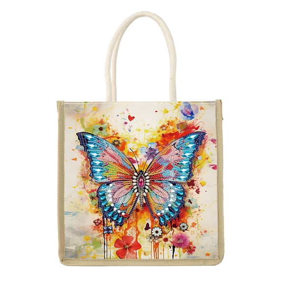 Diamond Painting Kit Handbag Vibrant Butterfly DIY Diamond Pattern Creative Gift Spacious Commuter Tote
