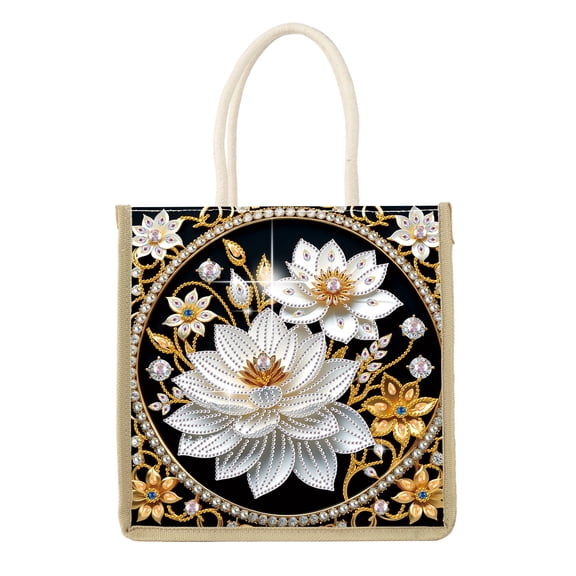 Diamond Painting Kit Handbag White Lotus DIY Handcrafted Diamond Pattern Creative Gift Large Capacity Commuter & Casual Bag