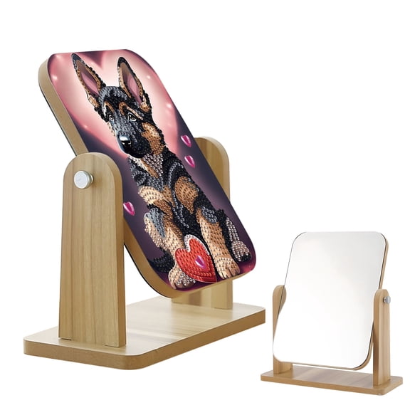 Diamond Painting Kit Mirror Heart-Shaped German Shepherd DIY 5D Sparkling Rhinestones with Rotatable Mirror Surface Handcrafted Artwork Gift