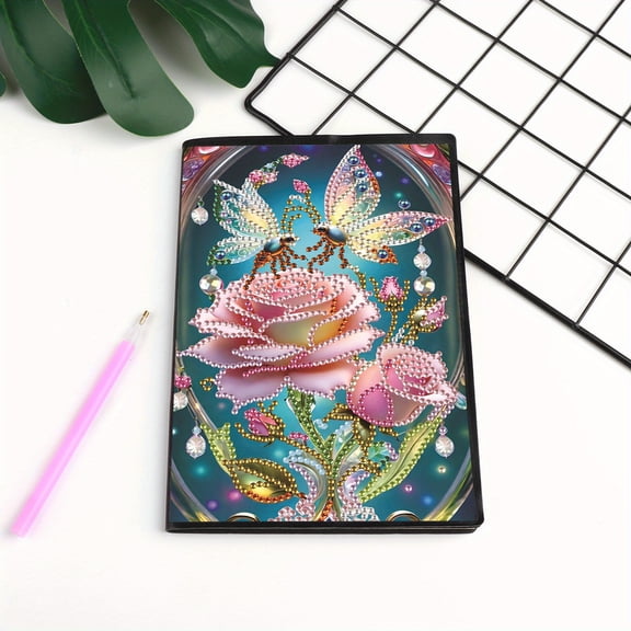 Diamond Painting Kit Notebook, Beautiful Rose DIY Art Craft Kit, A5 Perfect Creative Gift, Diamond Decoration, Suitable for Painting, Writing and Notebook Use