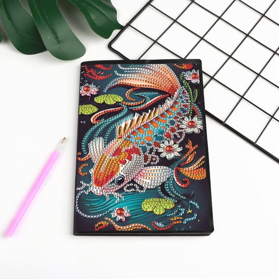 Diamond Painting Kit Notebook, Carp DIY Art Craft Kit, A5 Perfect Creative Gift, Diamond Decoration, Suitable for Painting, Writing, and Notebook Use