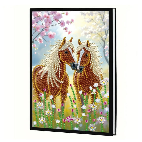Diamond Painting Kit Notebook, Double Horse Horse to Success DIY Art Craft Kit, A5 Perfect Creative Gift, Diamond Rhinestone Decoration Ideal for Painting, Writing, Notebooks