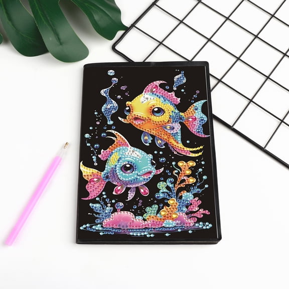 Diamond Painting Kit Notebook, Fish DIY Art Craft Kit, A5 Perfect Creative Gift, Diamond Decoration, Suitable for Painting, Writing, and Notebook Use