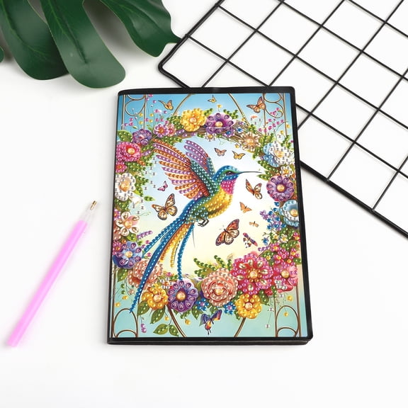 Diamond Painting Kit Notebook, Flower Wreath Bird DIY Art Craft Kit, A5 Perfect Creative Gift, Diamond Decoration, Suitable for Painting, Writing and Notebook Use