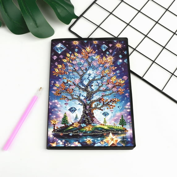 Diamond Painting Kit Notebook, Glowing Tree DIY Art Craft Kit, A5 Perfect Creative Gift, Diamond Decoration, Suitable for Painting, Writing and Notebook Use