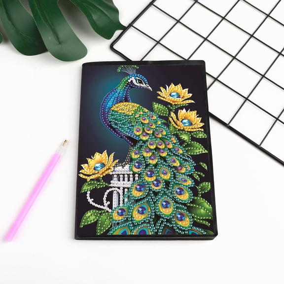 Diamond Painting Kit Notebook, Green Peacock DIY Art Craft Kit, A5 Perfect Creative Gift, Diamond Decoration, Suitable for Painting, Writing and Notebook Use