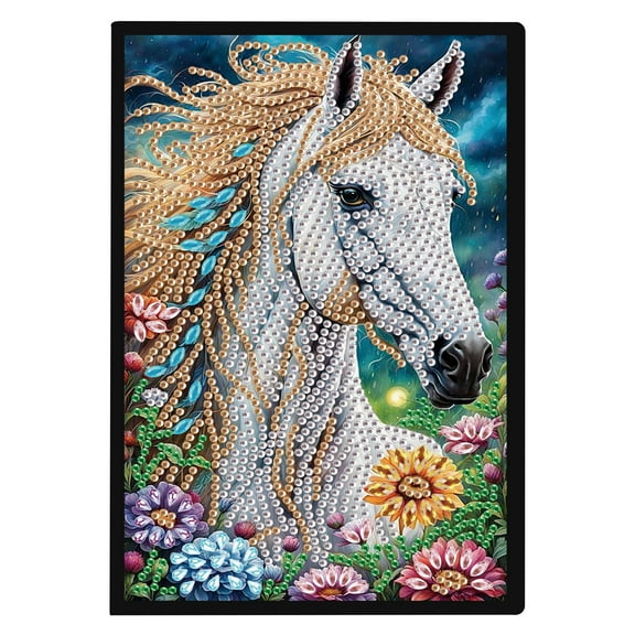 Diamond Painting Kit Notebook, Handsome White Horse DIY Art Craft Kit, A5 Perfect Creative Gift, Diamond Rhinestone Decoration Ideal for Painting, Writing, Notebooking