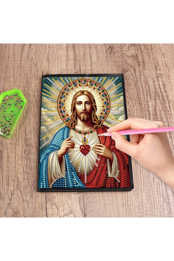 Diamond Painting Kit Notebook, Jesus DIY Art Craft Kit, A5 Perfect Creative Gift, Diamond Decoration, Suitable for Painting, Writing, and Notebook Use