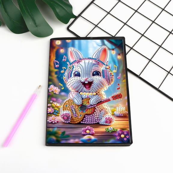Diamond Painting Kit Notebook, Music Rabbit DIY Art Craft Kit, A5 Perfect Creative Gift, Diamond Decoration, Suitable for Painting, Writing and Notebook Use