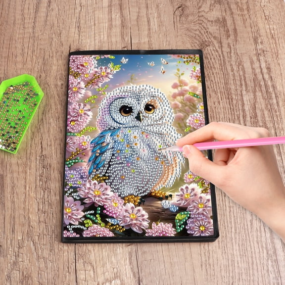 Diamond Painting Kit Notebook, Owl DIY Art Craft Kit, A5 Perfect Creative Gift, Diamond Decoration, Suitable for Painting, Writing and Notebook Use
