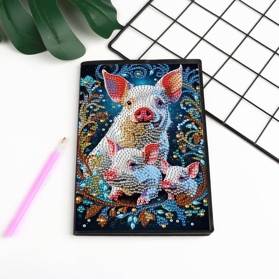 Diamond Painting Kit Notebook, Piggy DIY Art Craft Kit, A5 Perfect Creative Gift, Diamond Decoration, Suitable for Painting, Writing, and Notebook Use