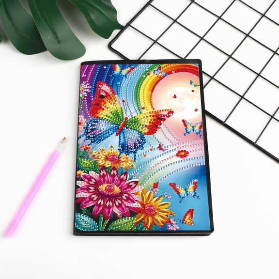Diamond Painting Kit Notebook, Rainbow Butterfly DIY Art Craft Kit, A5 Perfect Creative Gift, Diamond Decoration, Suitable for Painting, Writing and Notebook Use