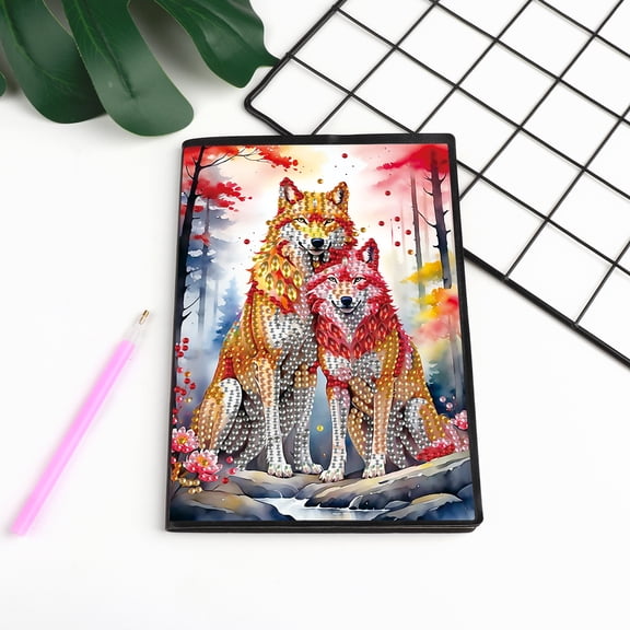 Diamond Painting Kit Notebook, Wolf Dog DIY Art Craft Kit, A5 Perfect Creative Gift, Diamond Decoration, Suitable for Painting, Writing, and Notebook Use