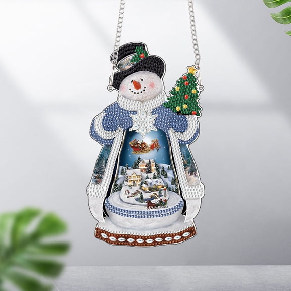 Diamond Painting Kit Pendant, Christmas Tree Snowman Hanging Decoration DIY Craft Kit for Home, Office, or Festive Decorations and Gift Ideas