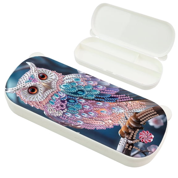 Diamond Painting Kit Stationery Box, Colorful Owl 5D DIY Sparkling Creative Pencil Case Organizer, for Desktop Decoration and Gift Ideas
