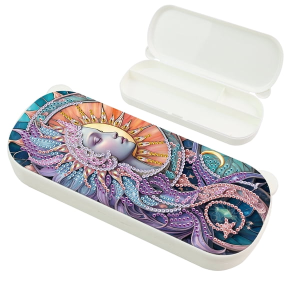 Diamond Painting Kit Stationery Box, Sun Religion 5D DIY Sparkling Creative Pencil Case Organizer, for Desktop Decoration and Gift Ideas