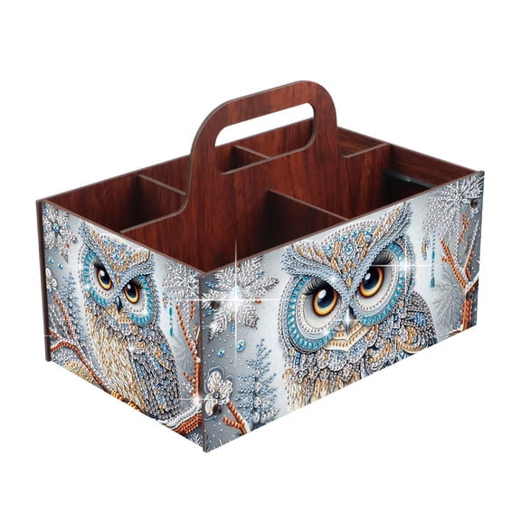 Diamond Painting Kit Storage Box, Bold Owl 5D DIY Open Multi-Compartment Organizer for Desktop Items, Handmade Creative Gift