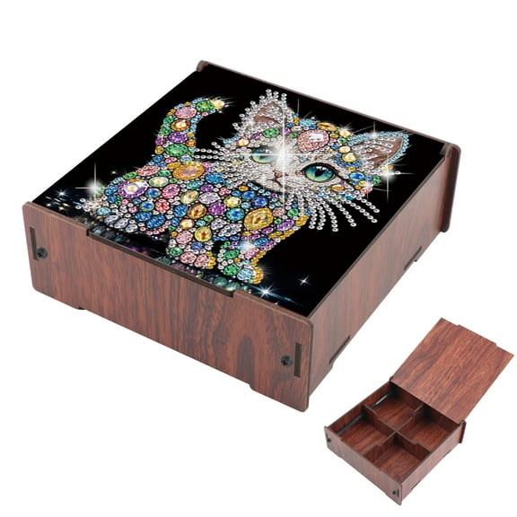 Diamond Painting Kit Storage Box, Colorful Cat 5D DIY Flip-Top Multi-Compartment Organizer for Storing Items, Handmade Creative Gift