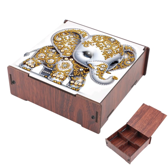 Diamond Painting Kit Storage Box, Golden Elephant 5D DIY Flip-Top Multi-Compartment Organizer for Storing Items, Handmade Creative Gift