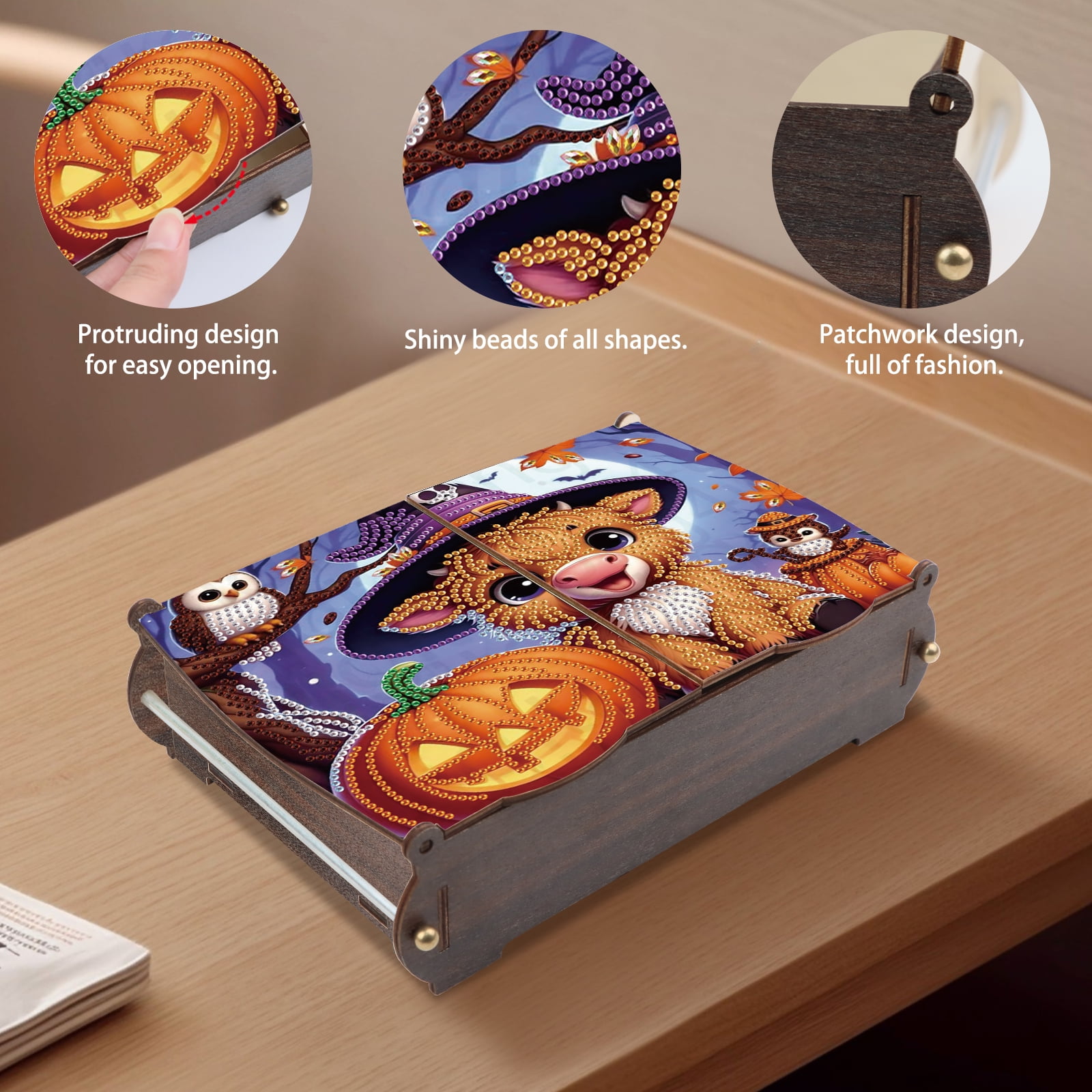 Diamond Painting Kit Storage Box, Halloween Pumpkin Calf DIY Multi-Purpose Craft Storage Box, Suitable for Home Office Holiday Gifts
