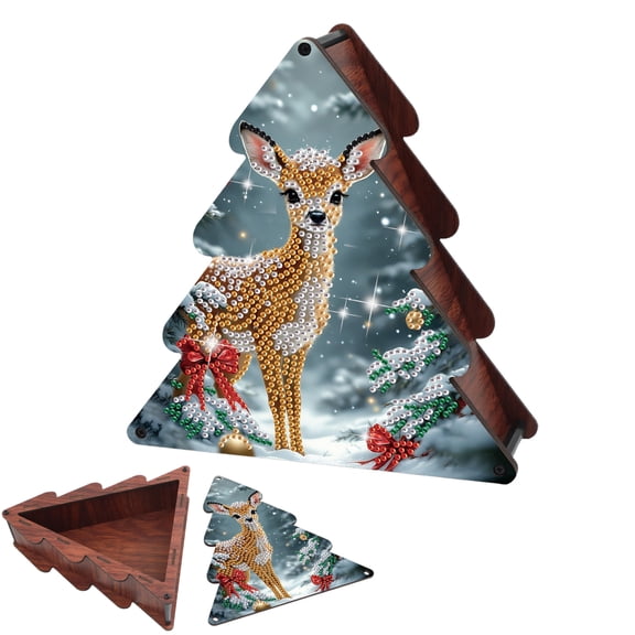 Diamond Painting Kit Storage Box, Little Deer Christmas 5D DIY Tree-Shaped Storage Box for Organizing Items, Handmade Creative Gift
