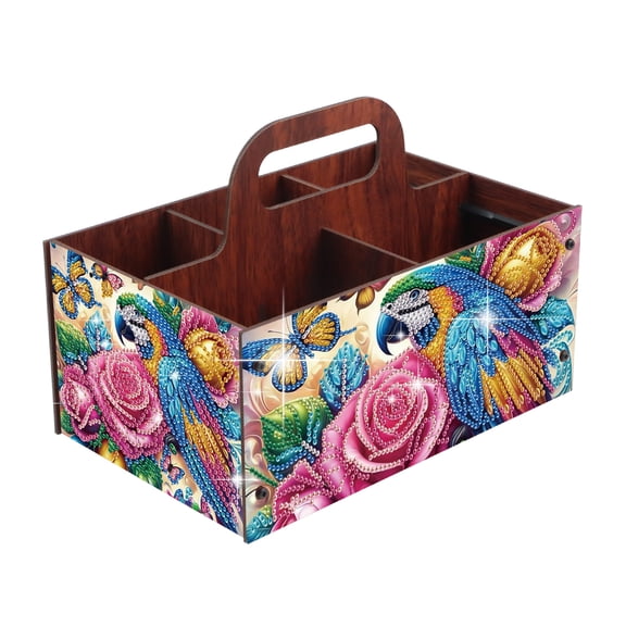 Diamond Painting Kit Storage Box, Rose Parrot 5D DIY Open Multi-Compartment Storage Box for Organizing Desktop Items, Handmade Creative Gift