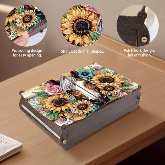 Diamond Painting Kit Storage Box, Sunflower Horse DIY Multi-Functional Craft Storage Box, Suitable for Home Office Holiday Gifts