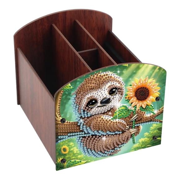 Diamond Painting Kit Storage Box, Sunflower Sloth 5D DIY Open-Style Multi-Compartment Organizer for Desktop Items, Handmade Creative Gift