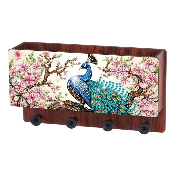 Diamond Painting Kit Wall Storage Rack Peach Tree Peacock DIY Creative Craft Gift Organises Small Items Suitable for Living Rooms and Offices