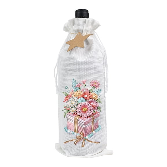 Diamond Painting Kit Wine Bottle Bag, Beautiful Flower DIY 5D Creative Rhinestone Wine Rack Craft Set Suitable for Bar, Kitchen, and Dining Room Home Decor