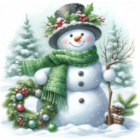 Diamond Painting Kit for Adults - Full Canvas Snowman Scene, Beginner Friendly DIY Gem Art Craft for Wall Decor (11x11 In/13x13 In/19x19 In)