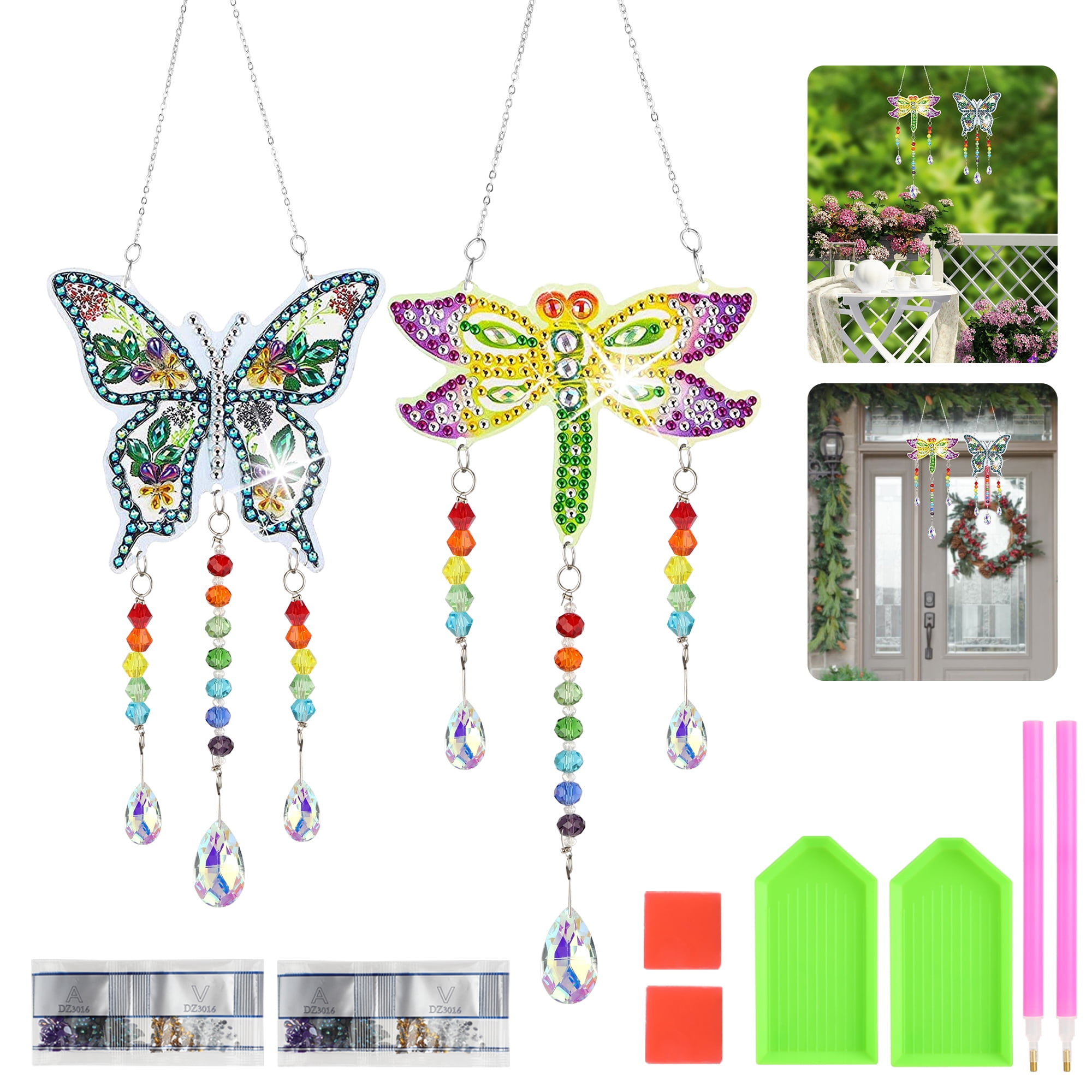 Kit of 2 Diamond Painting Butterfly Sun Catchers / Window Danglers