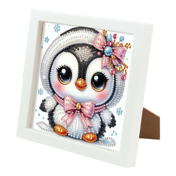 Diamond Painting Kit with Frame, Bow-Tie Penguin Special Shape Creative Diamond Artwork, for Home Decor and Gifts 6.69 x 6.69 in