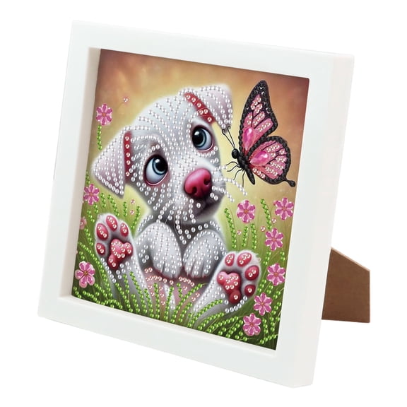 Diamond Painting Kit with Frame, Creative Diamond Art in Special Shape of Grassland Puppy, for Home Decor and Gifts 6.69 x 6.69 in