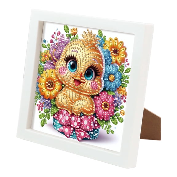 Diamond Painting Kit with Frame Creative diamond craft featuring a special-shaped yellow duck and flowers For home decor and gifts 6.69 x 6.69 in
