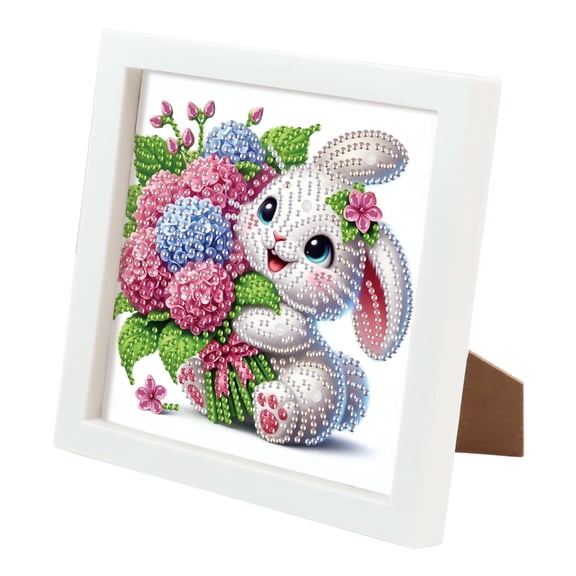 Diamond Painting Kit with Frame, Happy Rabbit and Flower Special Shape Creative Diamond Artwork, for Home Decor and Gifts 6.69 x 6.69 in