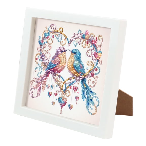 Diamond Painting Kit with Frame Heart-Shaped Bird Special Shape Creative Diamond Art For Home Decor and Gifts 6.69 x 6.69 in
