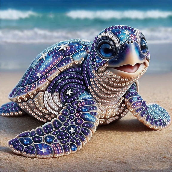 Diamond Painting Kit with Frame, Purple Turtle Special Shape Creative Diamond Artwork, for Home Decor and Gifts 6.69x6.69in